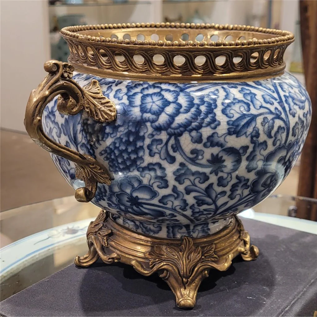 Danny's Fine Porcelain BASIN WITH BRONZE(OPENING 5""D)-BLUE AND WHITE 14218 - Image 15