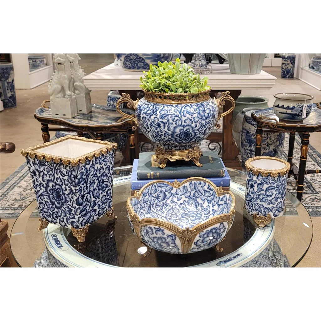 Danny's Fine Porcelain BASIN WITH BRONZE(OPENING 5""D)-BLUE AND WHITE 14218 - Image 19