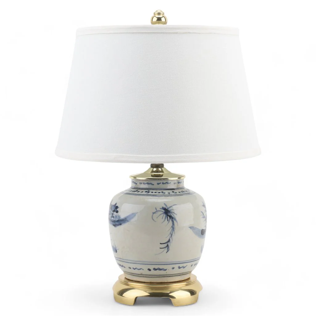 Danny's Fine Porcelain Blue And White Lamp-People - Brass Base And Cap (2-830-13) 50187-LG - Image 2