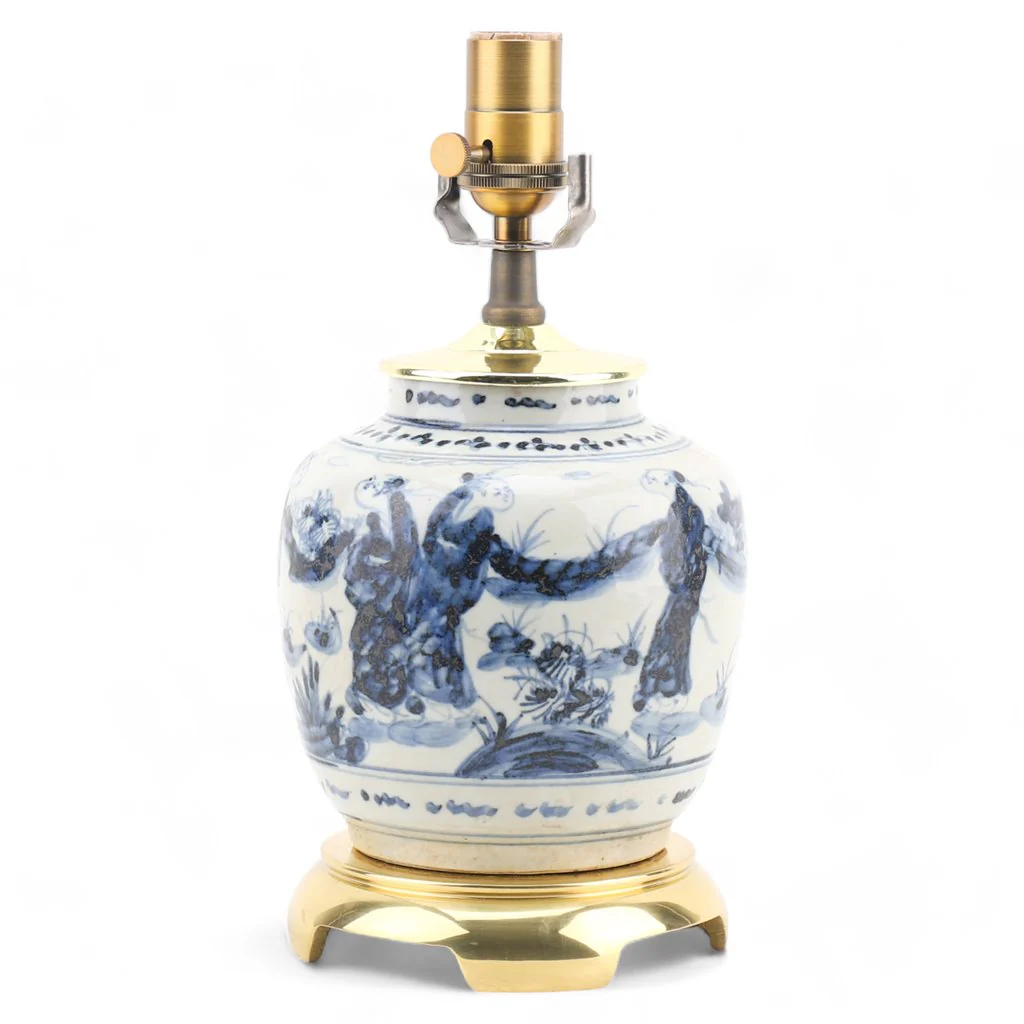 Danny's Fine Porcelain Blue And White Lamp-People - Brass Base And Cap (2-830-13) 50187-LG - Image 3