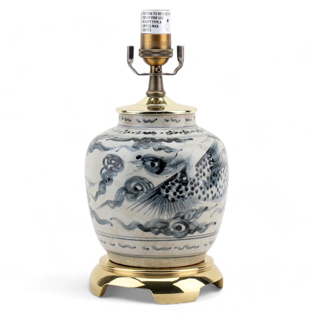 Danny's Fine Porcelain Blue And White Lamp-Phoenix - Brass Base And Cap (2-830-13) 50189-LG - Image 4