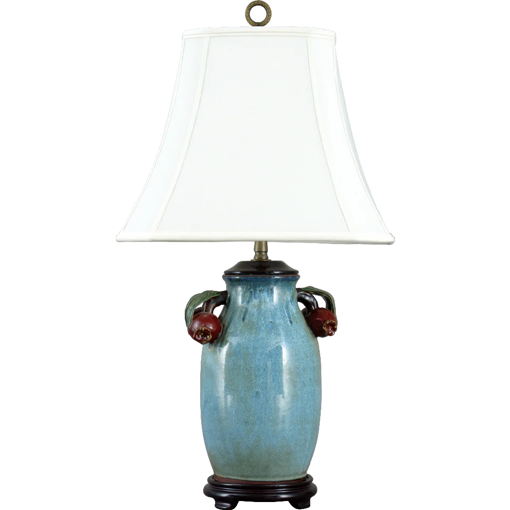 Danny's Fine Porcelain Blue Lamp W/ Red Pomegrant PKV01BR