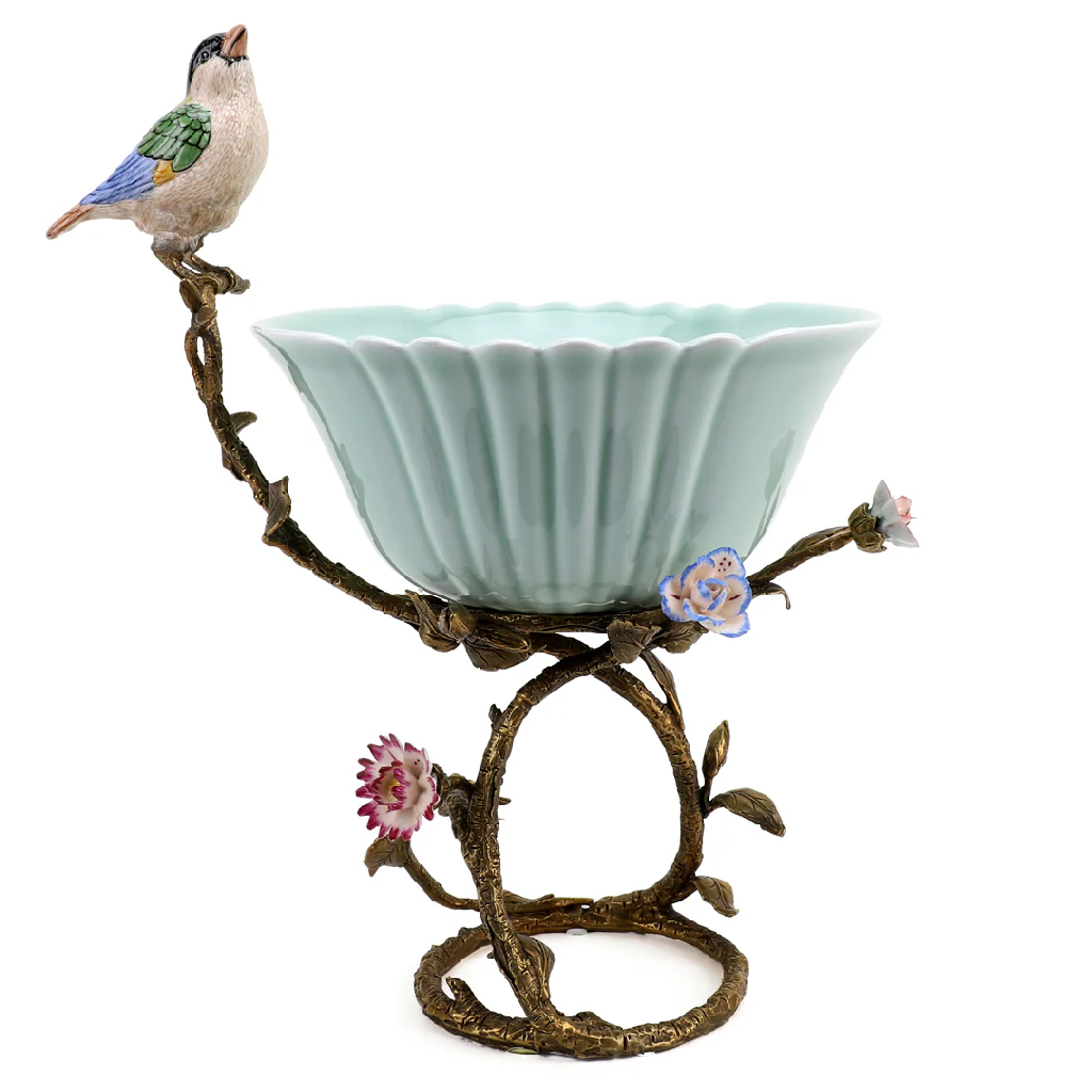 Danny's Fine Porcelain Bowl With Bird And Bronze Ormolu 60388