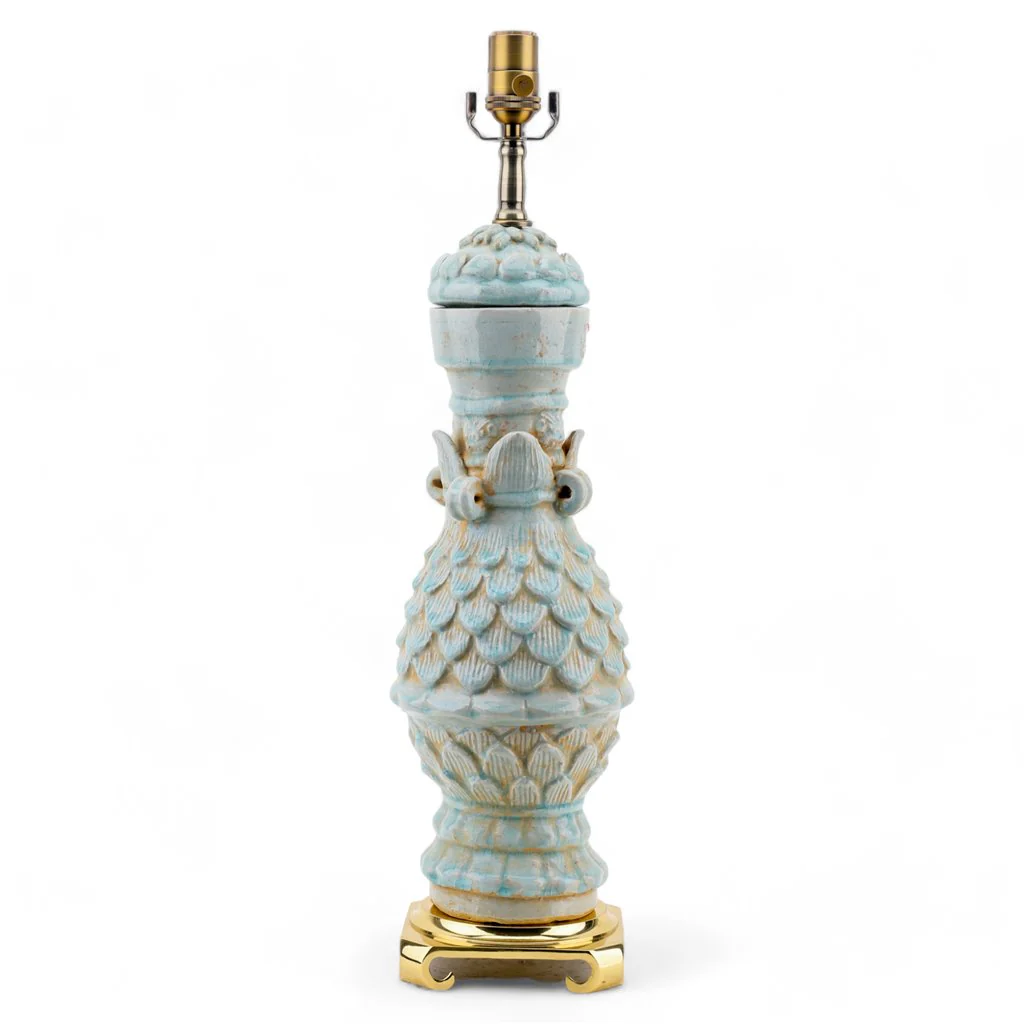 Danny's Fine Porcelain Celadon Lotus Petal Vase Lamp (Classic) - Brass Base (2-830-19) 50109-LG - Image 3