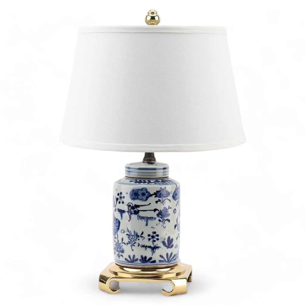 Danny's Fine Porcelain Classic Porcelain Small Tea Jar Lamp - Blue And White Flower - Brass Base (2-830-13) 50490-LG - Image 2