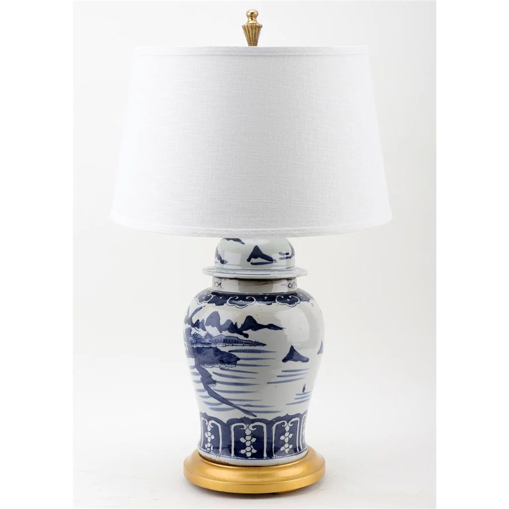 Danny's Fine Porcelain Classic Porcelain Temple Jar Lamp - Village Scene - Gold Wood Base (2-847-17) 50631-LG - Image 2