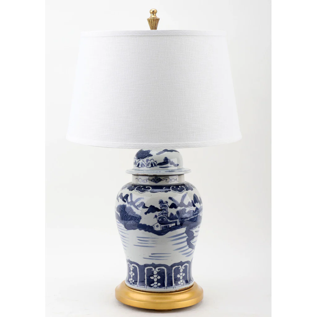Danny's Fine Porcelain Classic Porcelain Temple Jar Lamp - Village Scene - Gold Wood Base (2-847-17) 50631-LG - Image 3