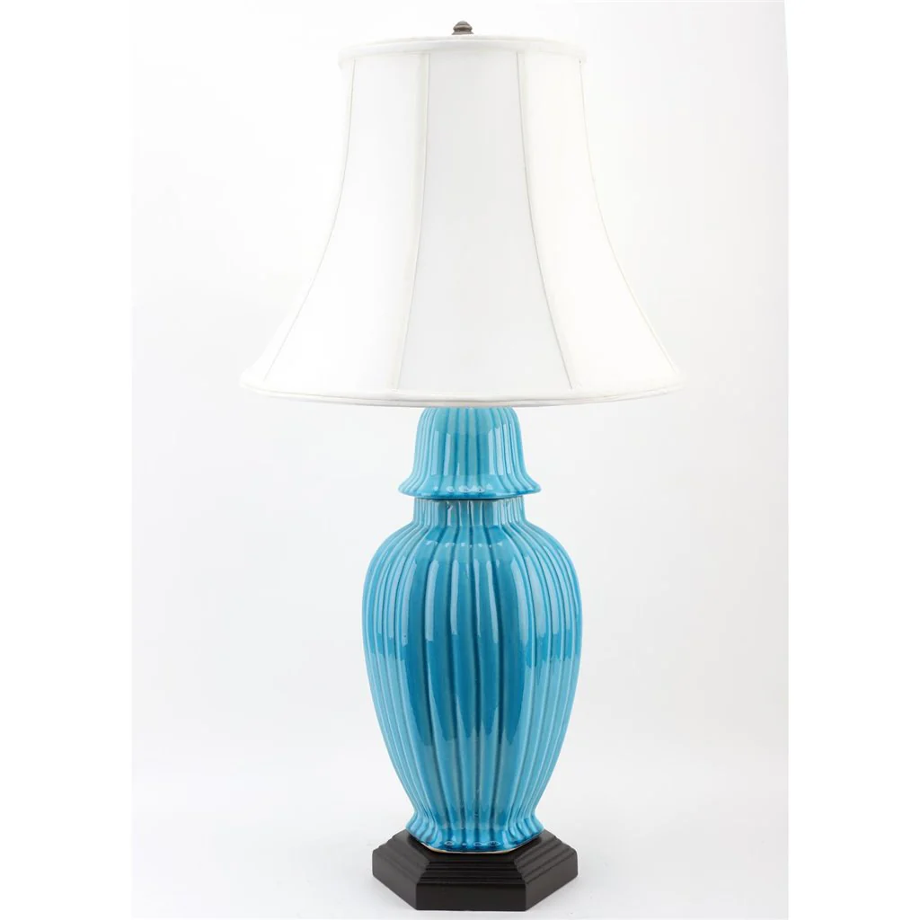Danny's Fine Porcelain Deep Sea Turquoise Hex Stripped Jar Lamp (108-17-Be) 40830-L - Image 2