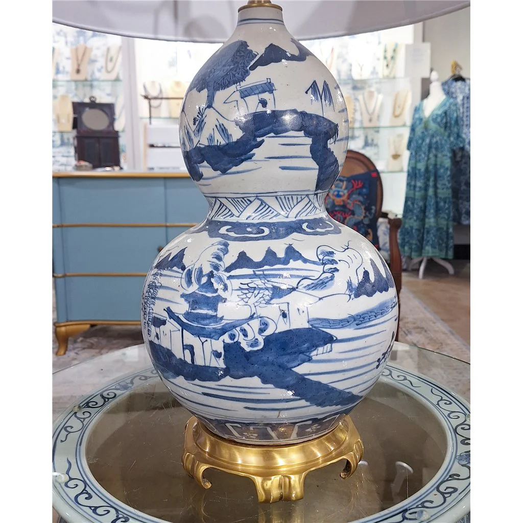 Danny's Fine Porcelain Gourd Vase Lamp - Blue Village - Brass Base (2-847-19) 50706-LG - Image 12