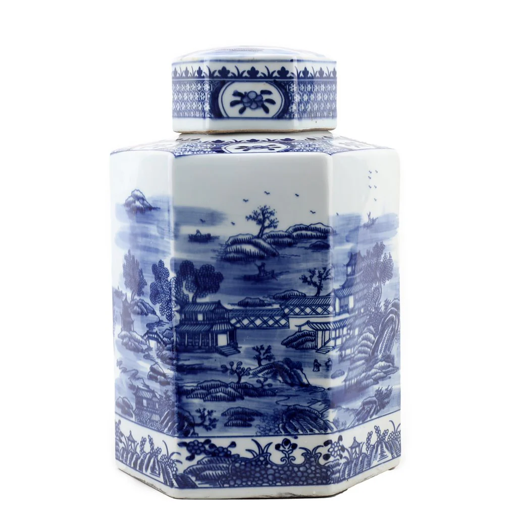 Danny's Fine Porcelain Hex Lidded Jar - Blue And White 50831