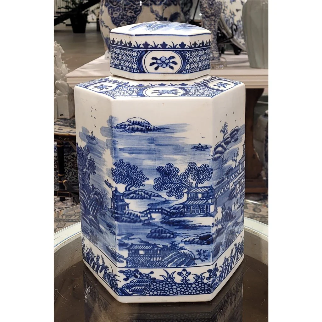 Danny's Fine Porcelain Hex Lidded Jar - Blue And White 50831 - Image 11