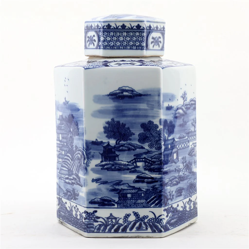 Danny's Fine Porcelain Hex Lidded Jar - Blue And White 50831 - Image 3