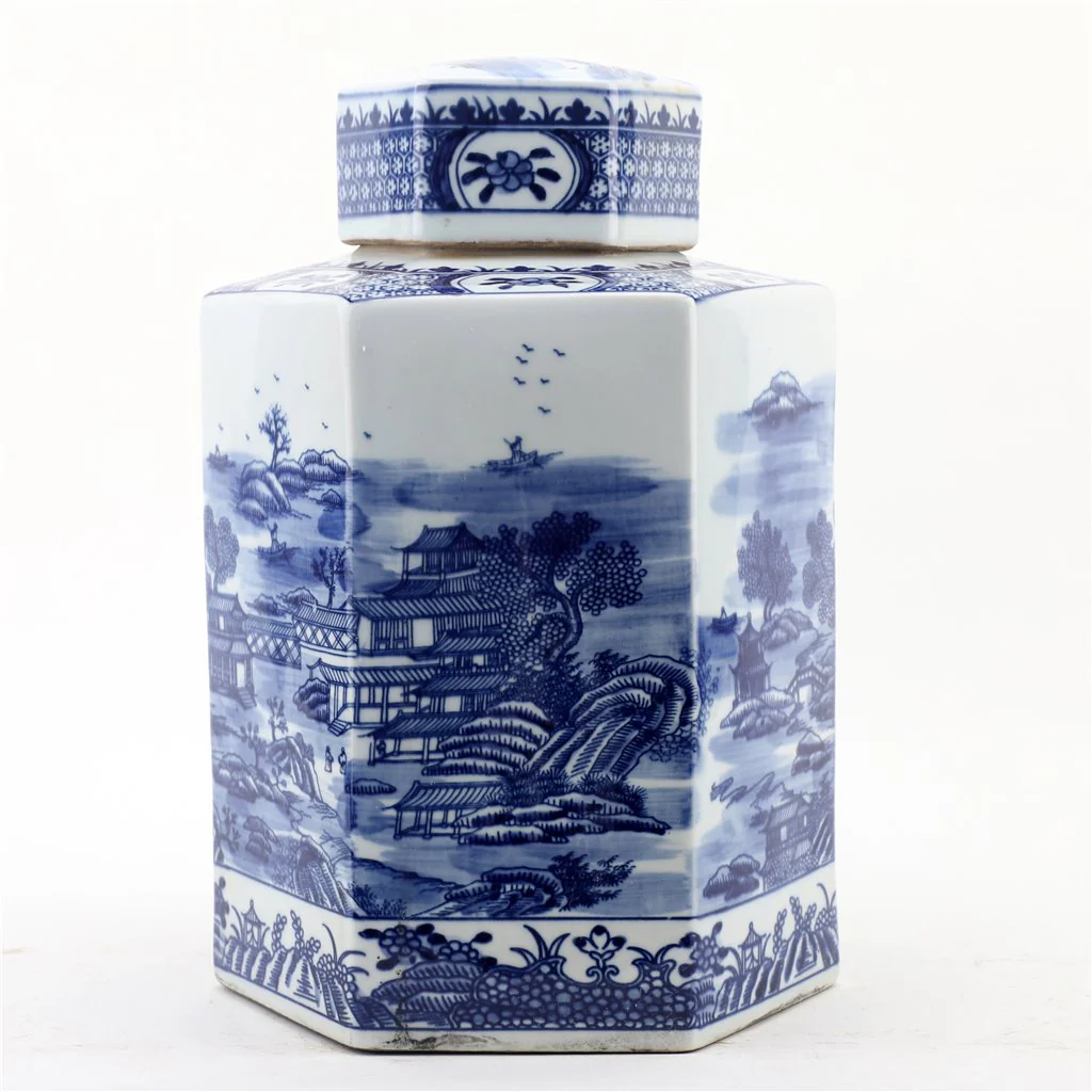 Danny's Fine Porcelain Hex Lidded Jar - Blue And White 50831 - Image 4