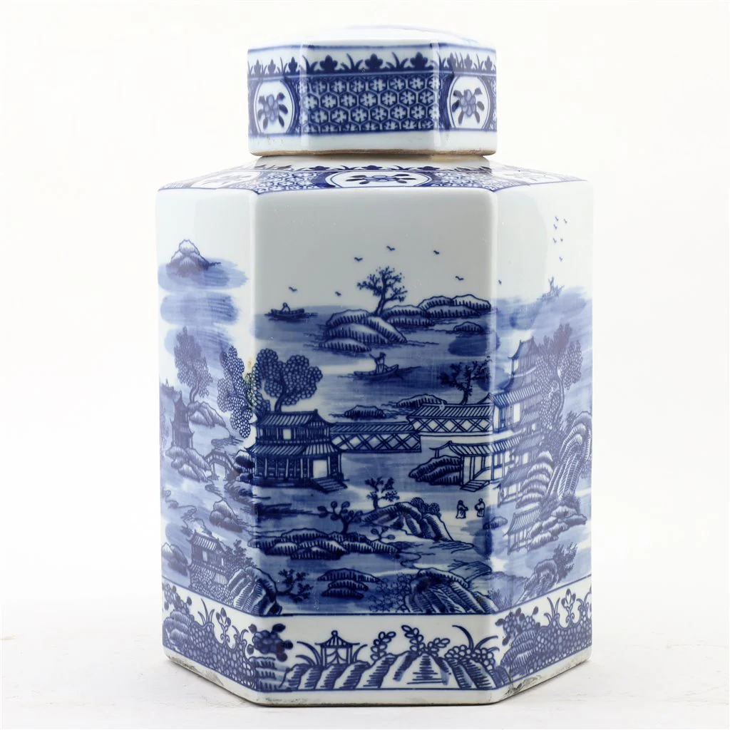 Danny's Fine Porcelain Hex Lidded Jar - Blue And White 50831 - Image 5
