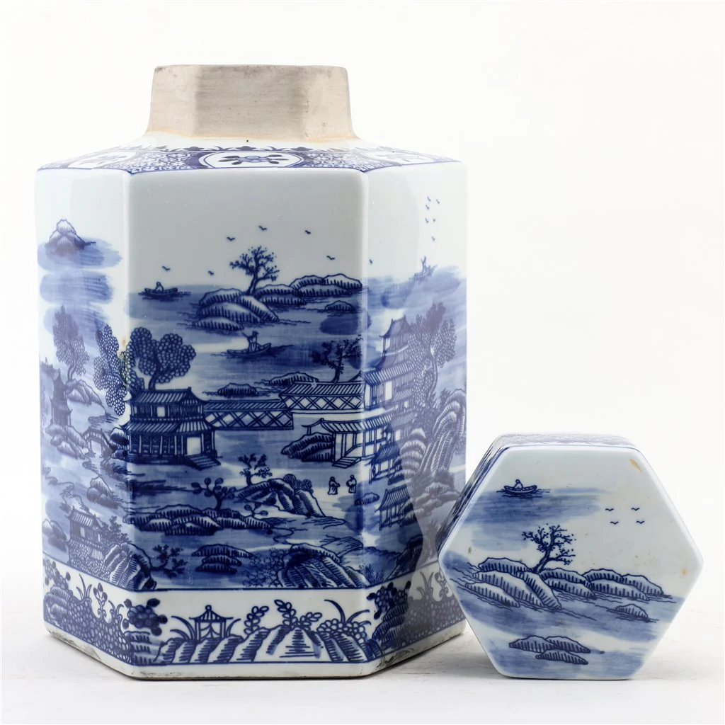 Danny's Fine Porcelain Hex Lidded Jar - Blue And White 50831 - Image 6