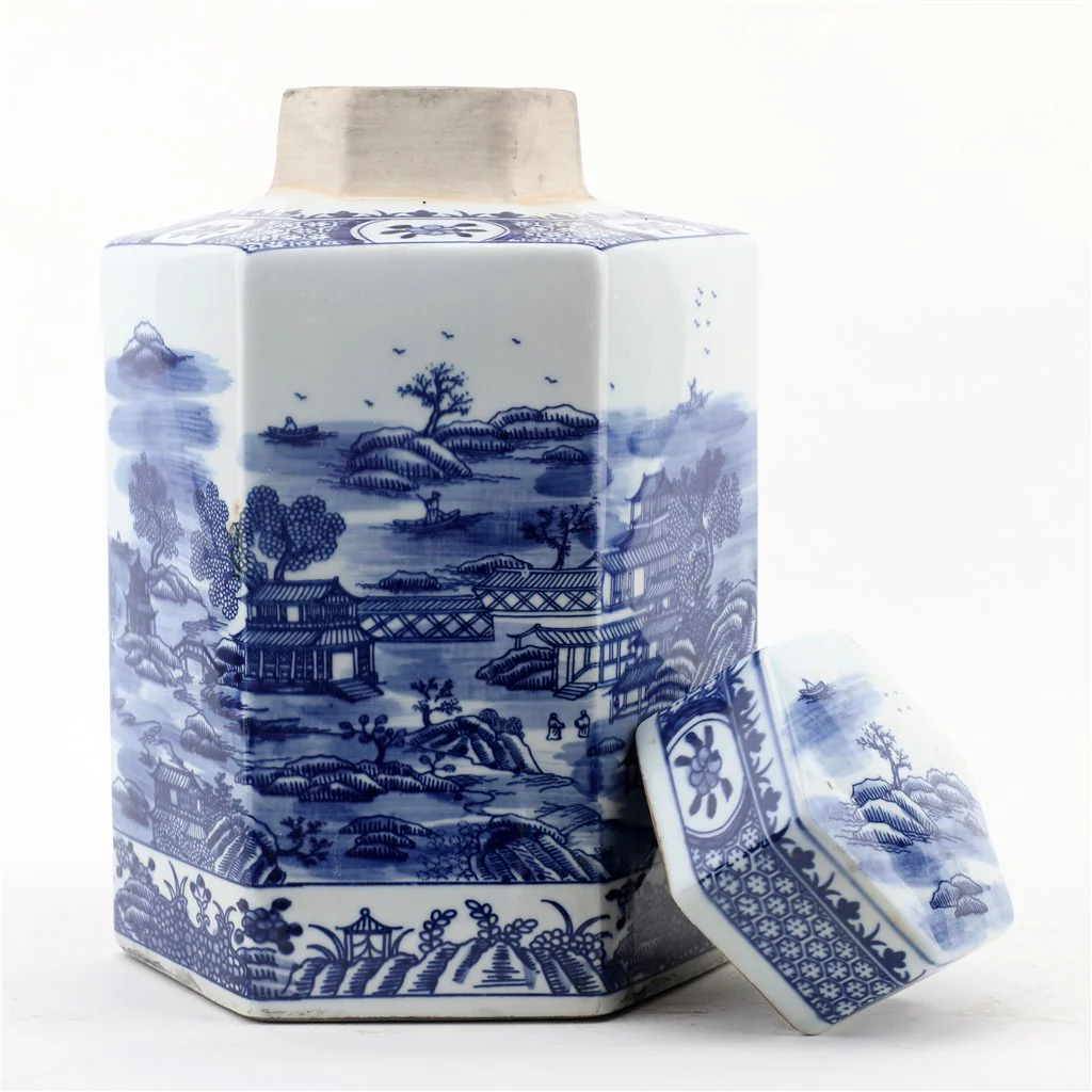 Danny's Fine Porcelain Hex Lidded Jar - Blue And White 50831 - Image 7