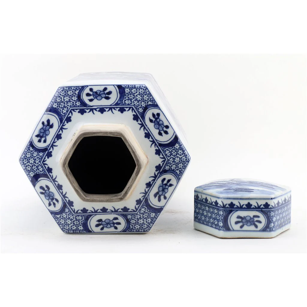 Danny's Fine Porcelain Hex Lidded Jar - Blue And White 50831 - Image 8