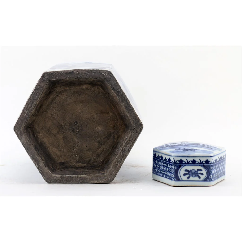 Danny's Fine Porcelain Hex Lidded Jar - Blue And White 50831 - Image 9