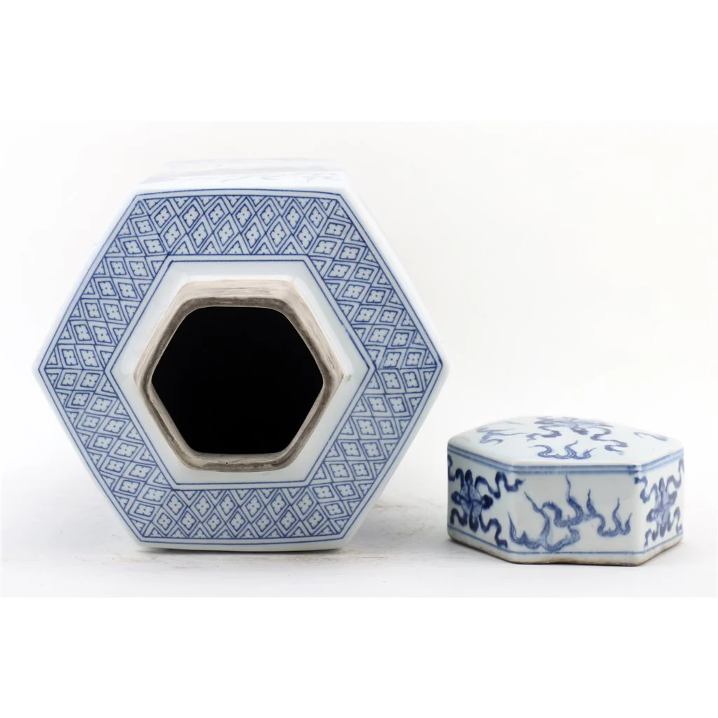 Danny's Fine Porcelain Hex Lidded Jar -Blue And White 50832 - Image 10