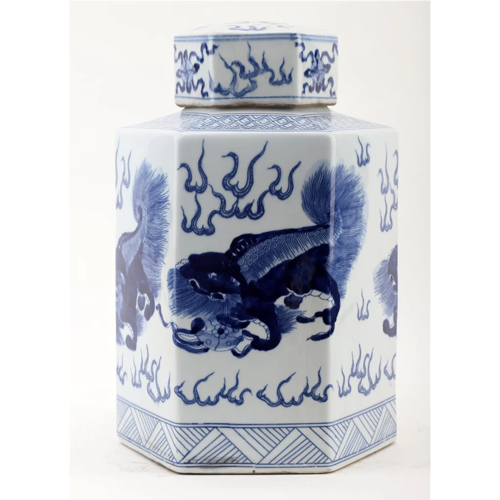 Danny's Fine Porcelain Hex Lidded Jar -Blue And White 50832 - Image 12