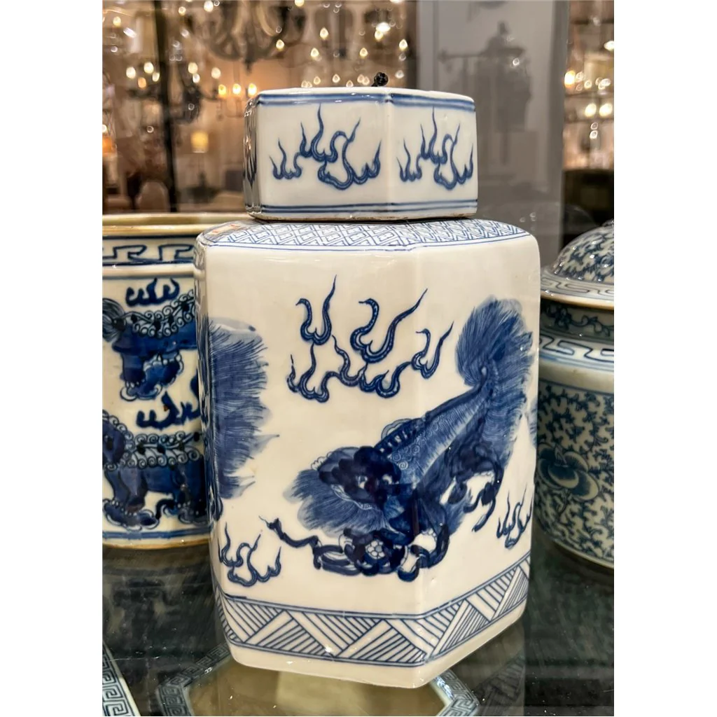Danny's Fine Porcelain Hex Lidded Jar -Blue And White 50832 - Image 14