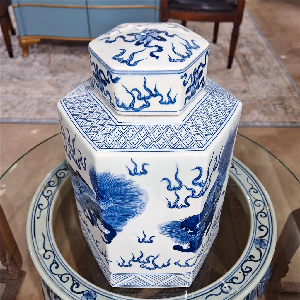 Danny's Fine Porcelain Hex Lidded Jar -Blue And White 50832 - Image 17