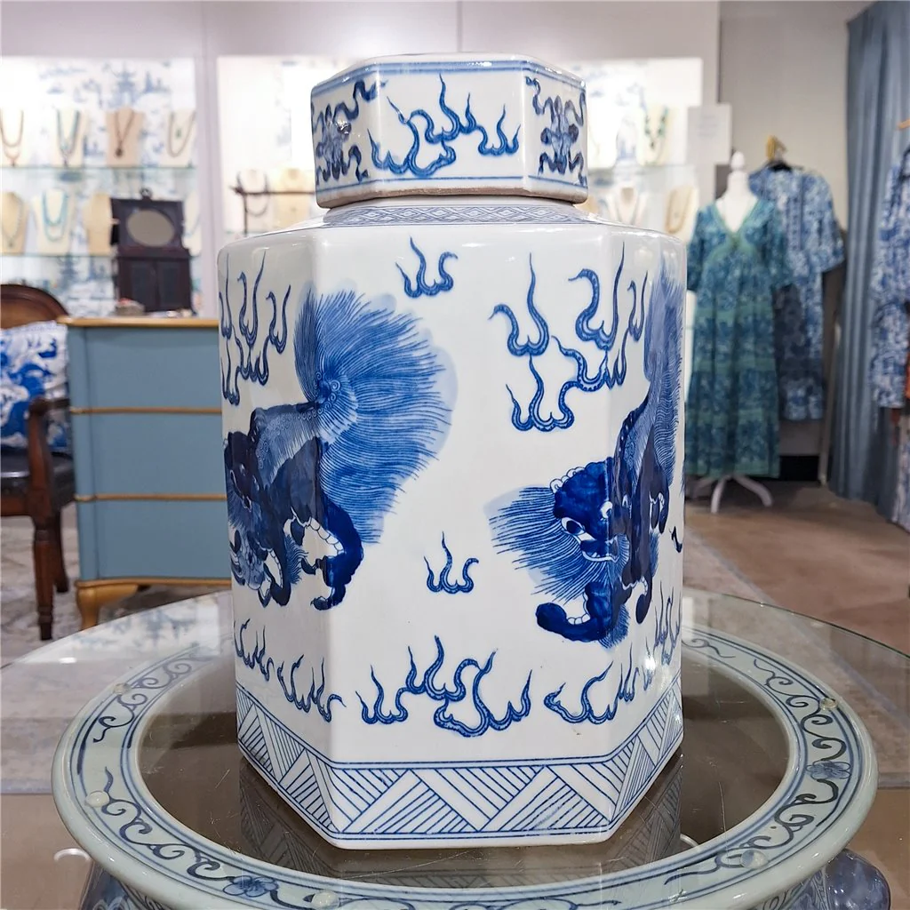 Danny's Fine Porcelain Hex Lidded Jar -Blue And White 50832 - Image 19