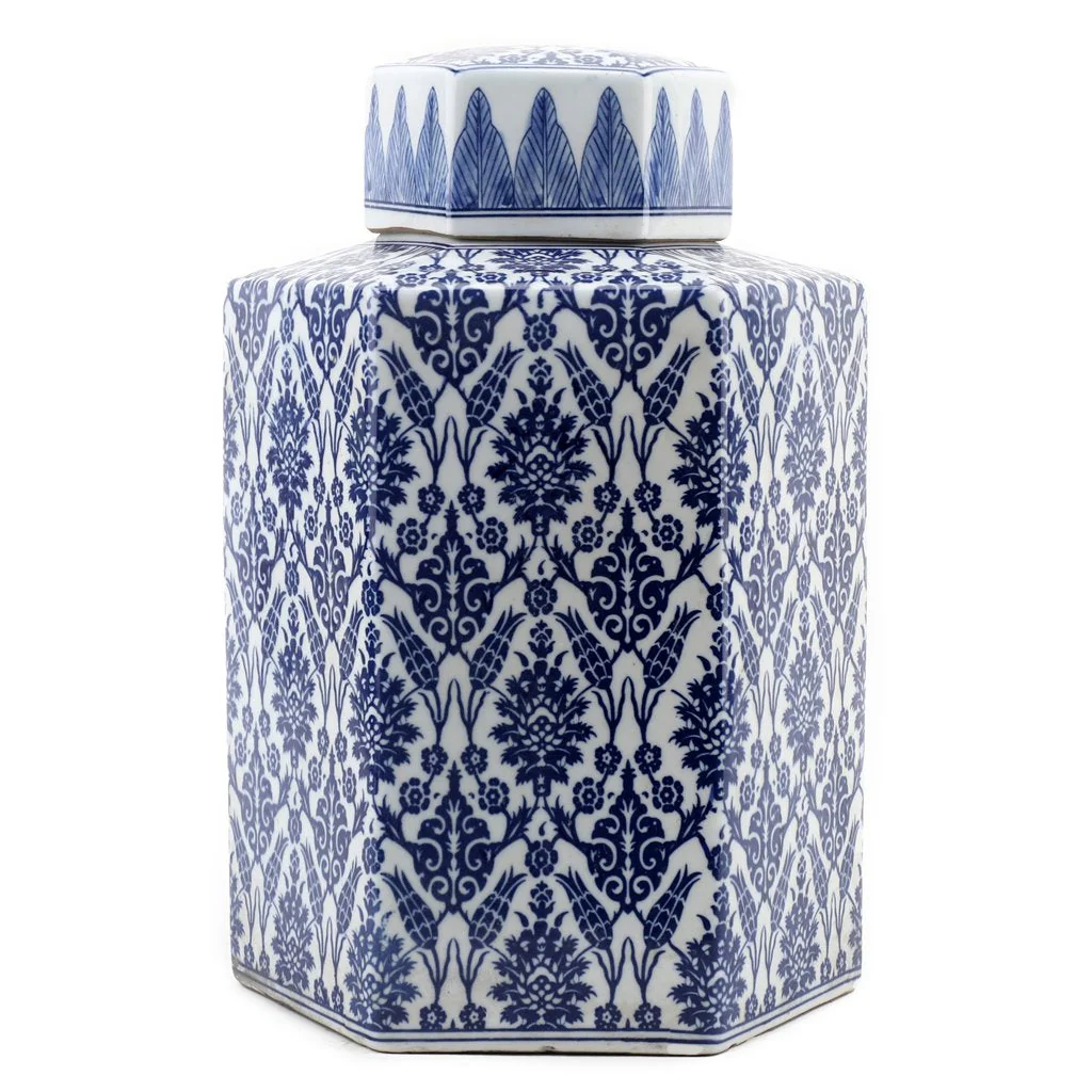 Danny's Fine Porcelain Hex Lidded Jar -Blue And White 50833