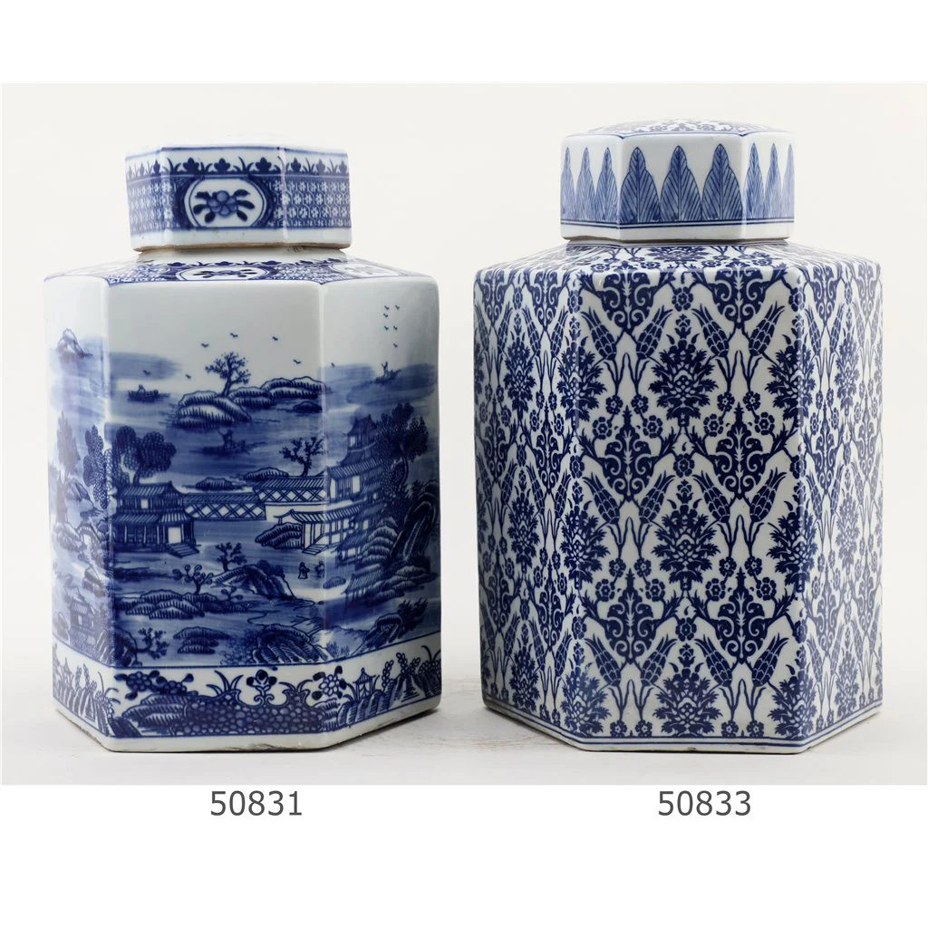 Danny's Fine Porcelain Hex Lidded Jar -Blue And White 50833 - Image 10