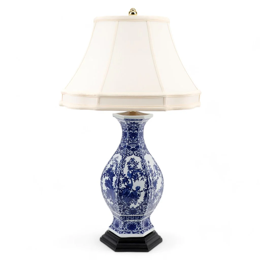 Danny's Fine Porcelain Hex Vase Lamp - Floral - (318-16-Be) 50525-L
