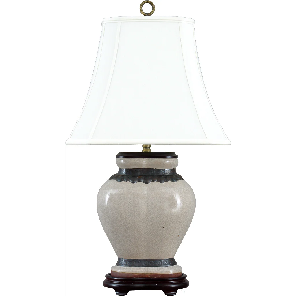 Danny's Fine Porcelain Ivory Crackle Twin Vase Lamp PAV45C