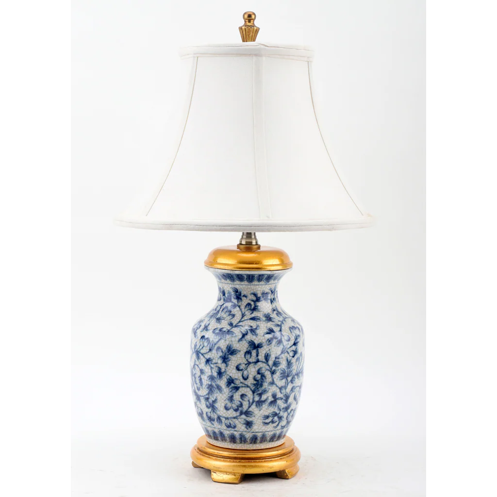Danny's Fine Porcelain Lamp - Blue And White Filigree - Gold Wood Base And Cap (108-12-Be) 14054-LG - Image 2
