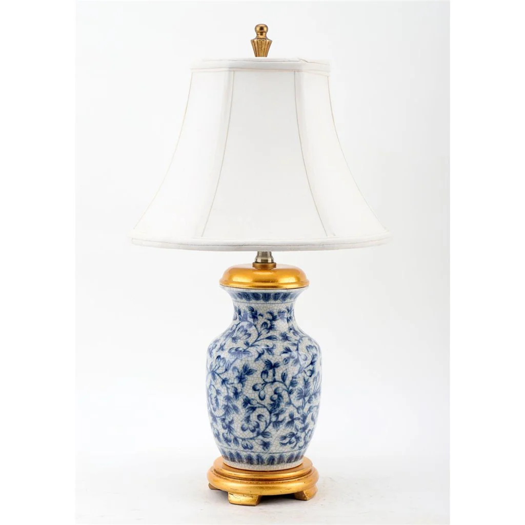 Danny's Fine Porcelain Lamp - Blue And White Filigree - Gold Wood Base And Cap (108-12-Be) 14054-LG - Image 3