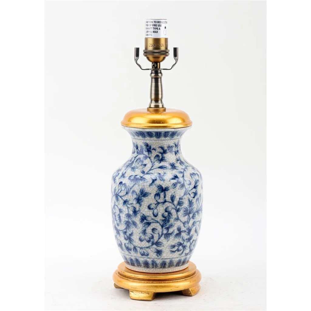 Danny's Fine Porcelain Lamp - Blue And White Filigree - Gold Wood Base And Cap (108-12-Be) 14054-LG - Image 4