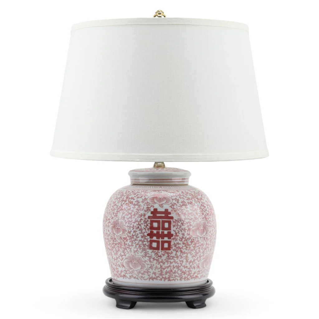 Danny's Fine Porcelain Lg Bulb Jar Lamp - Double Happiness (Salmon Color) (Shade: 2-830-17) 50950-L