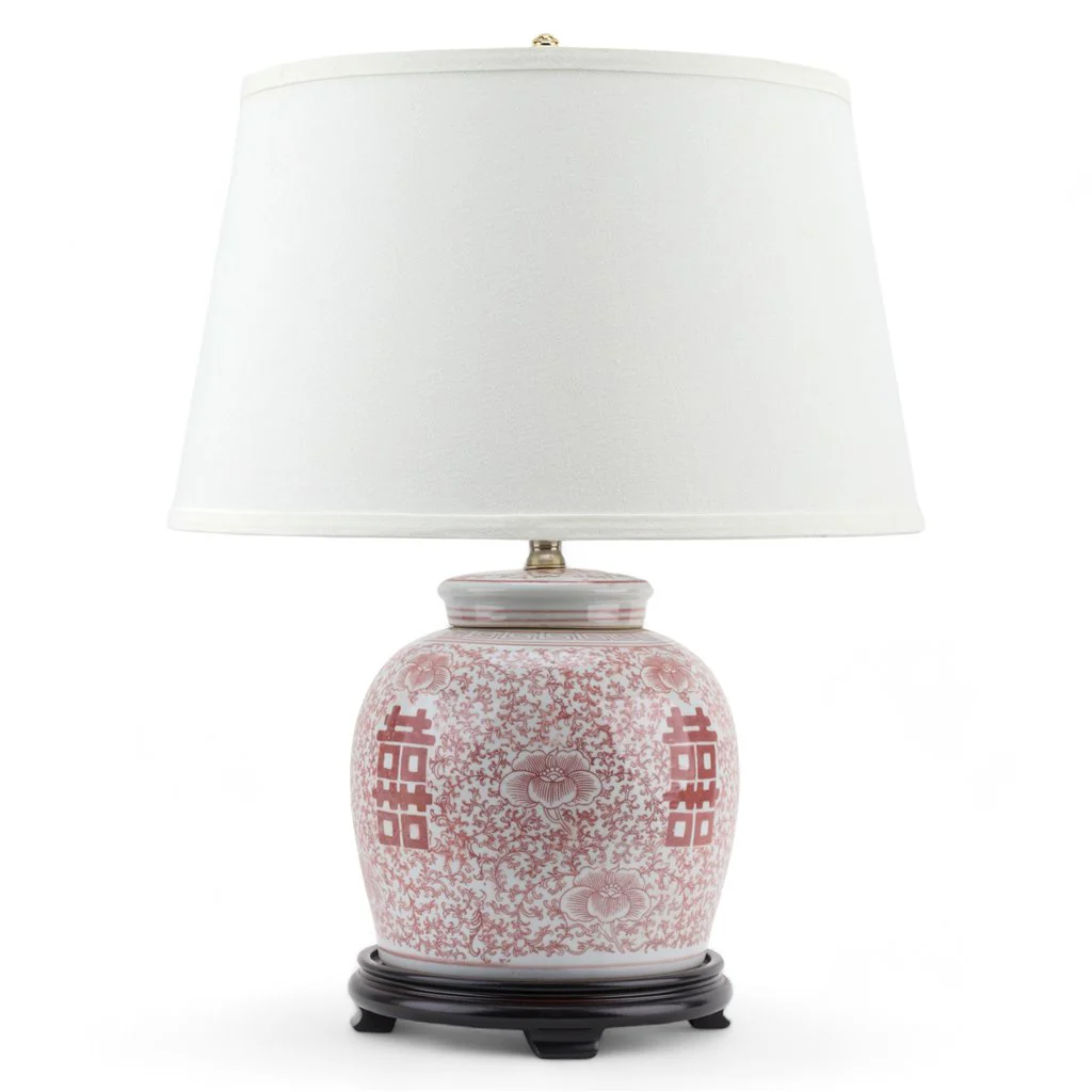 Danny's Fine Porcelain Lg Bulb Jar Lamp - Double Happiness (Salmon Color) (Shade: 2-830-17) 50950-L - Image 2