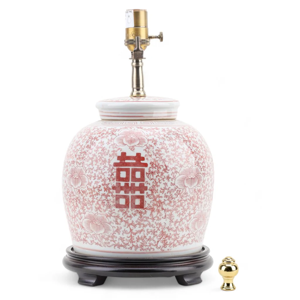 Danny's Fine Porcelain Lg Bulb Jar Lamp - Double Happiness (Salmon Color) (Shade: 2-830-17) 50950-L - Image 3