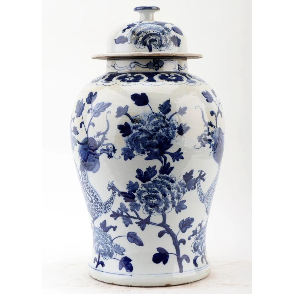Danny's Fine Porcelain Lidded Temple Jar - Floral And Dragons - Blue And White Classic 50874 - Image 3