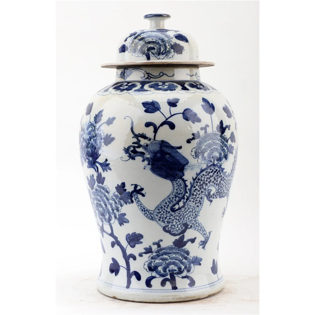 Danny's Fine Porcelain Lidded Temple Jar - Floral And Dragons - Blue And White Classic 50874 - Image 4