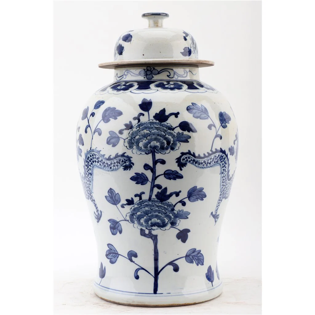 Danny's Fine Porcelain Lidded Temple Jar - Floral And Dragons - Blue And White Classic 50874 - Image 5