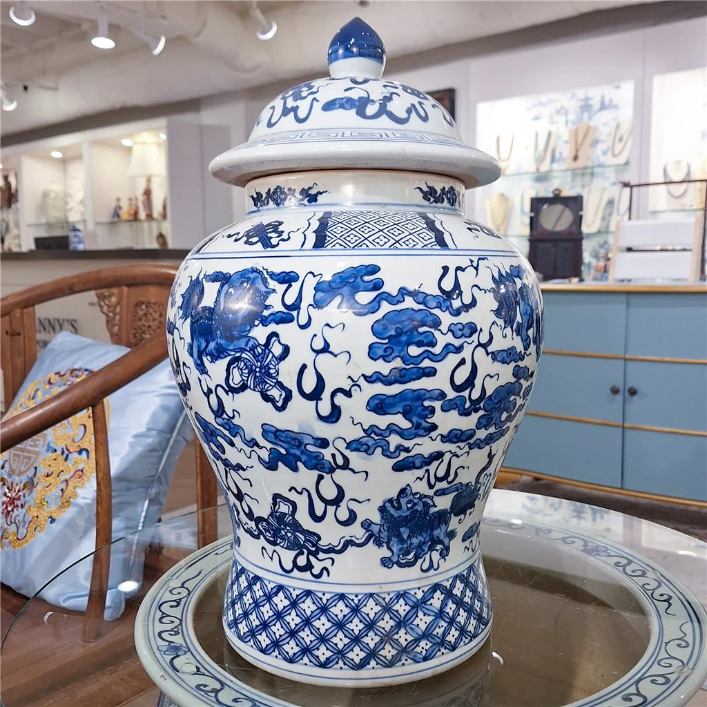 Danny's Fine Porcelain Lidded Warrier Jar - Lions - Blue And White Classic 50846 - Image 12