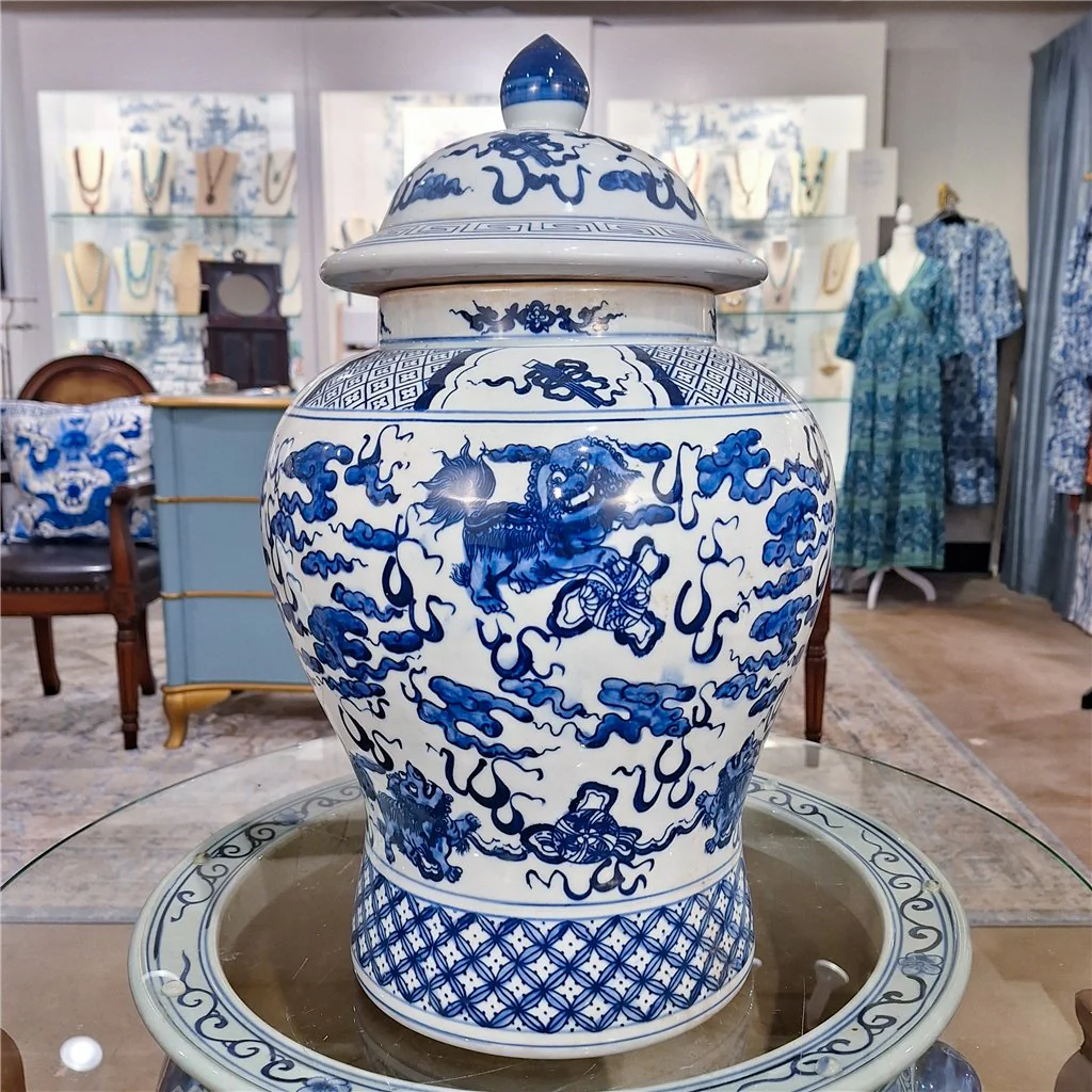 Danny's Fine Porcelain Lidded Warrier Jar - Lions - Blue And White Classic 50846 - Image 2