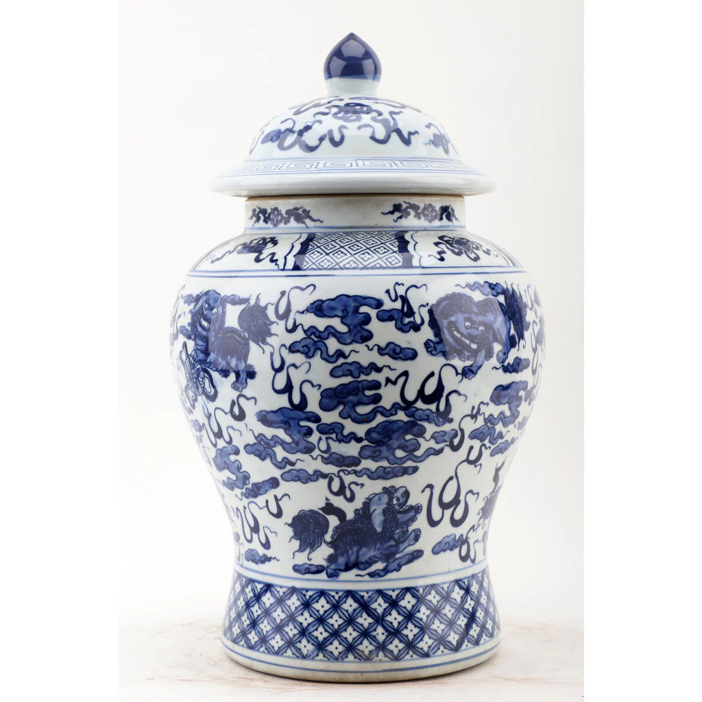 Danny's Fine Porcelain Lidded Warrier Jar - Lions - Blue And White Classic 50846 - Image 3