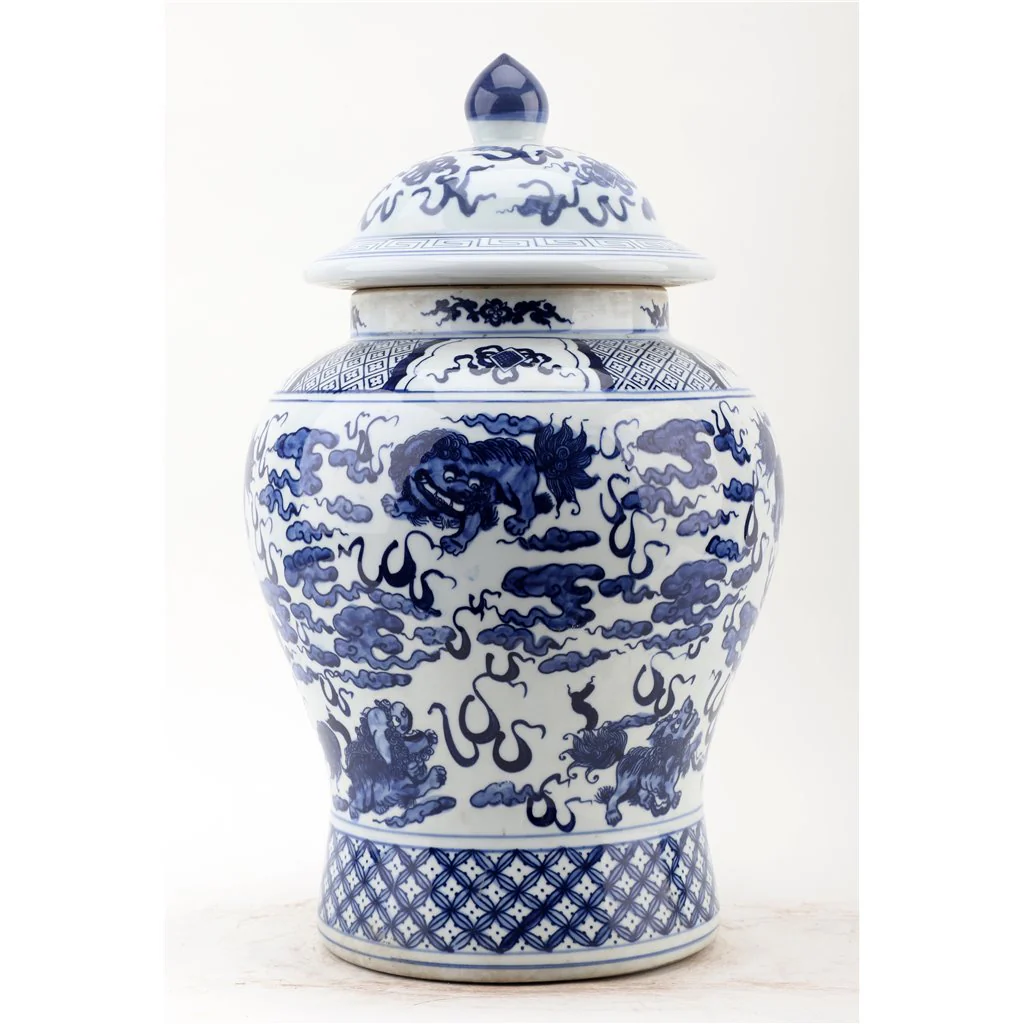 Danny's Fine Porcelain Lidded Warrier Jar - Lions - Blue And White Classic 50846 - Image 4