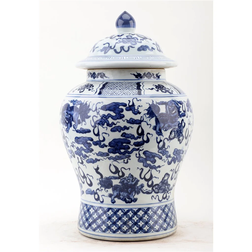 Danny's Fine Porcelain Lidded Warrier Jar - Lions - Blue And White Classic 50846 - Image 5