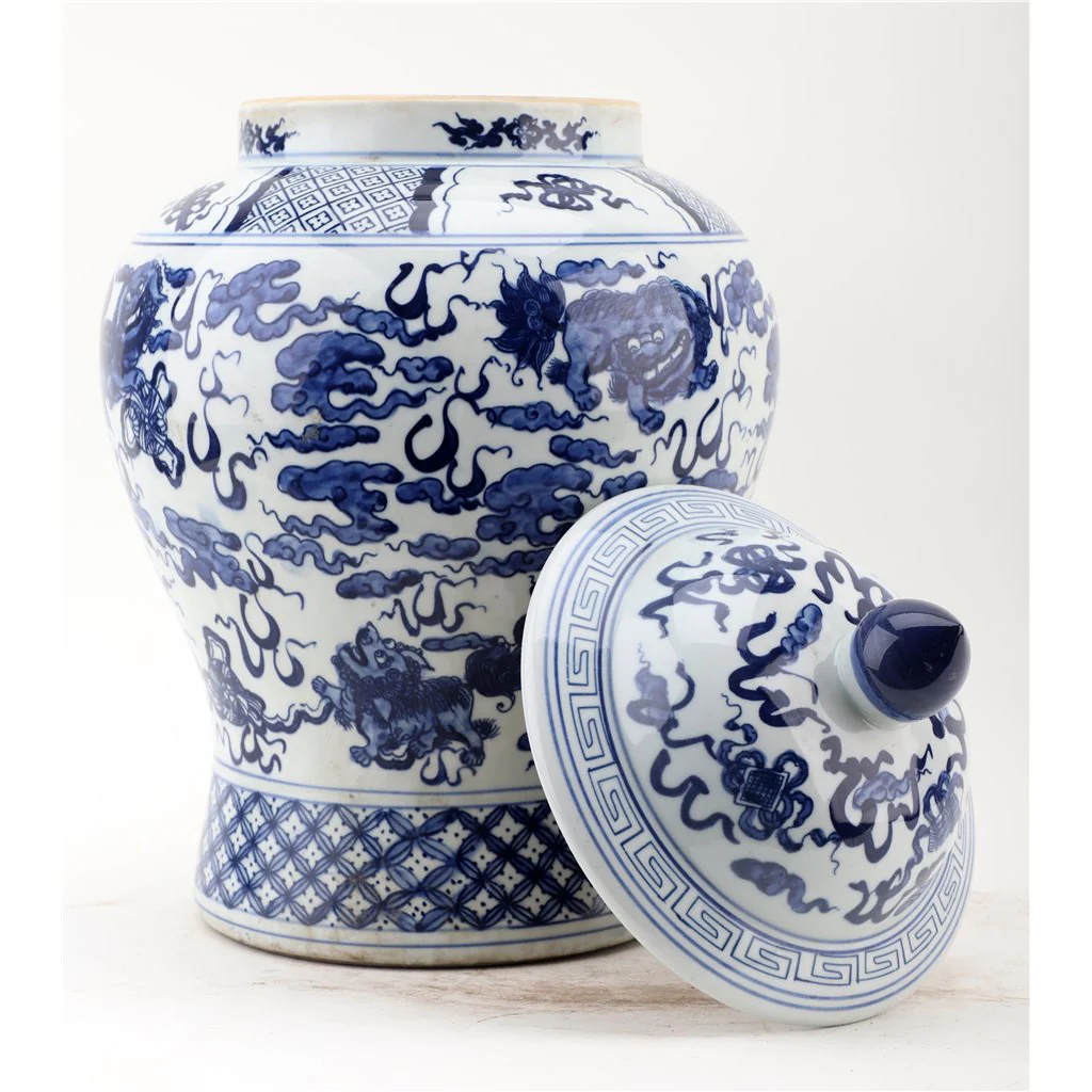 Danny's Fine Porcelain Lidded Warrier Jar - Lions - Blue And White Classic 50846 - Image 6