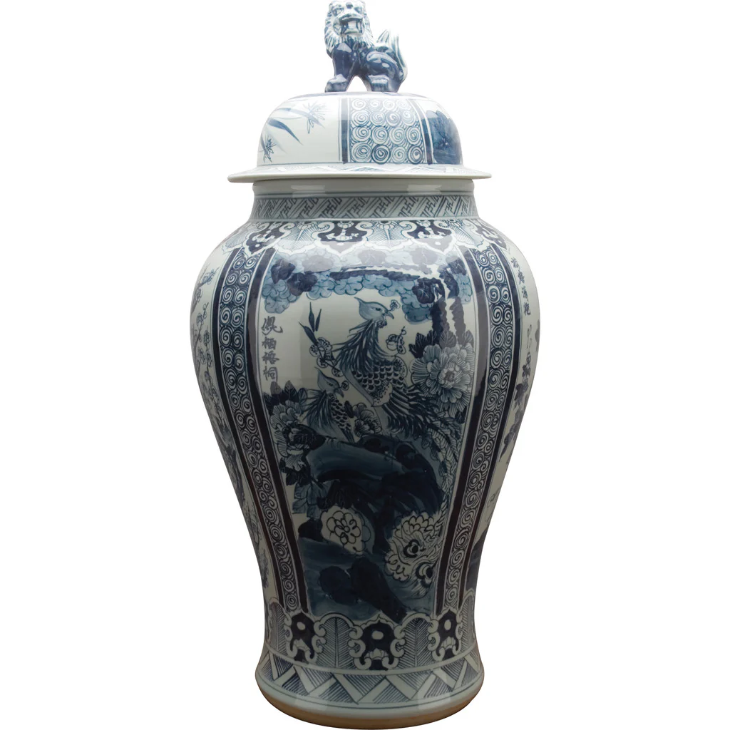 Danny's Fine Porcelain Lion Lidded Jar - Blue And White Classic 50378