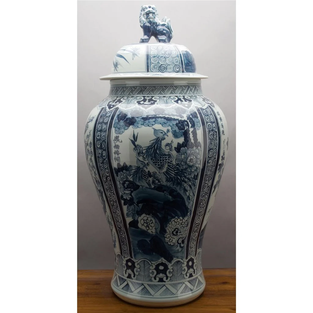 Danny's Fine Porcelain Lion Lidded Jar - Blue And White Classic 50378 - Image 2