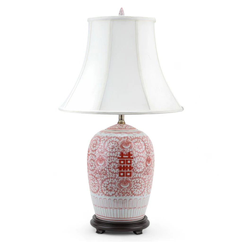 Danny's Fine Porcelain Melon Jar Lamp - Double Happiness (Salmon Color) (Shade: 108-17-Be) 50953-L