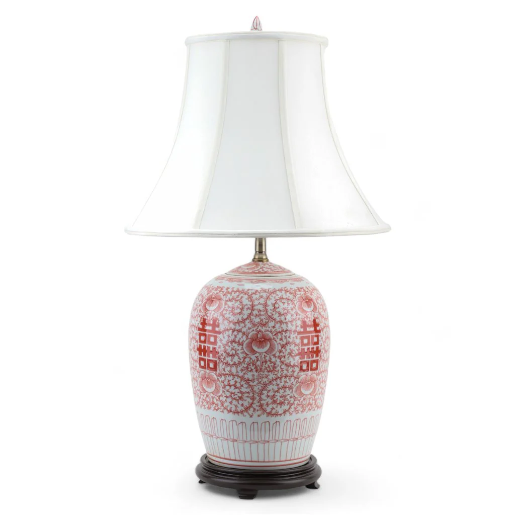 Danny's Fine Porcelain Melon Jar Lamp - Double Happiness (Salmon Color) (Shade: 108-17-Be) 50953-L - Image 2